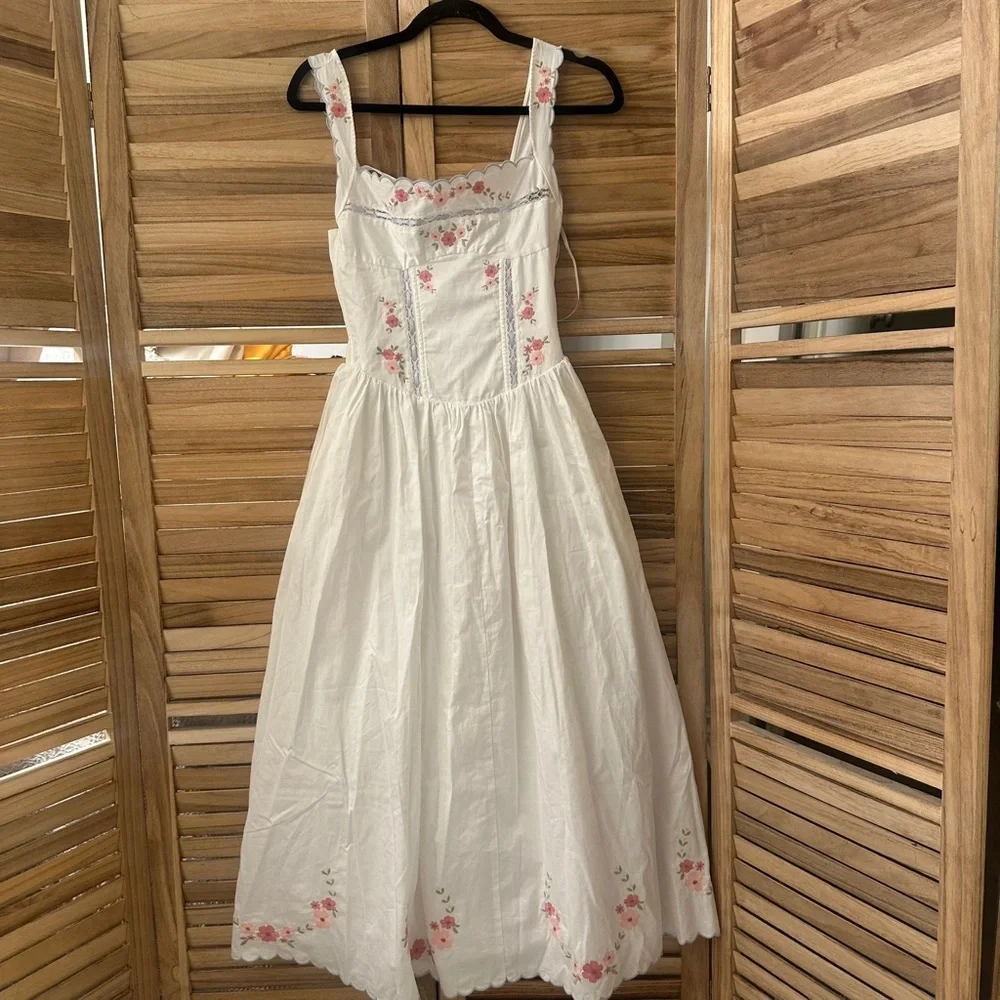 NWT_For Love Lemons Embroidered Tea Time Midi Dress in white size XS - Picture 5 of 11
